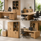 Modern executive office cabin furniture with premium wooden desk, storage cabinet, office sofa and contemporary workspace interior