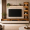 Modern wooden TV unit with storage cabinets and shelves for stylish living room furniture by American Furnish India