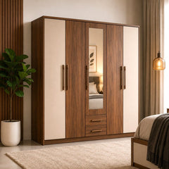 Premium wooden wardrobe with multiple storage compartments and modern bedroom design by American Furnish