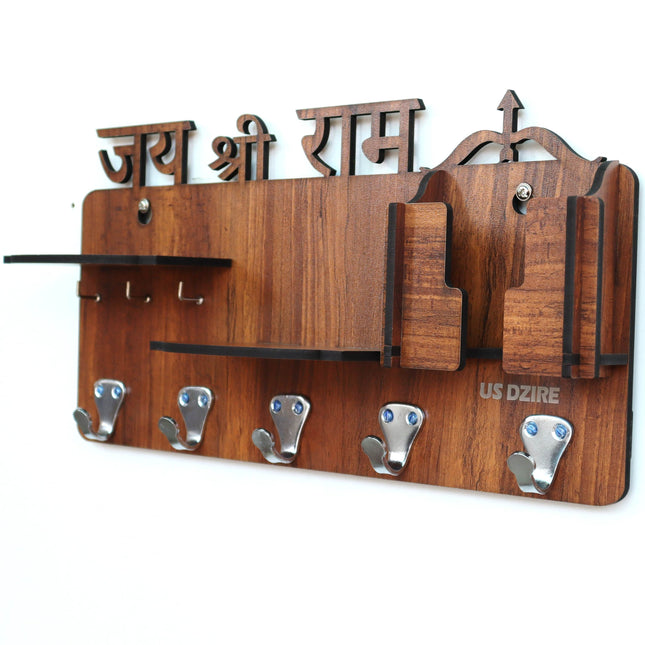 US DZIRE™ 480 Decorative Sri Ram Key Hanger (Brown) Wood Key Holder