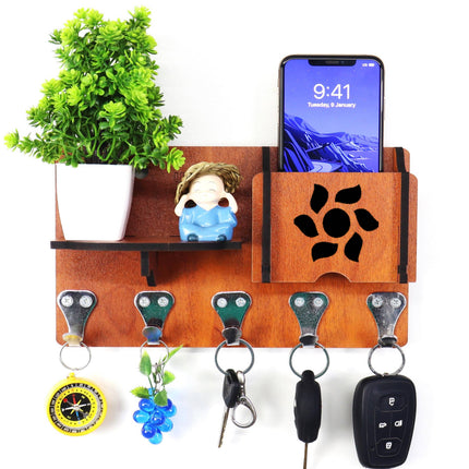 US DZIRE™ 410  Premium Key Holder For Home & Office Wood Key Holder  (5 Hooks, Brown)