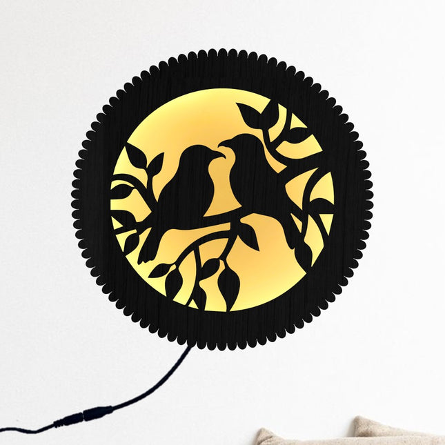 Love Bird Wooden Frame With  Light For Home & Living Room, Bedroom Decor