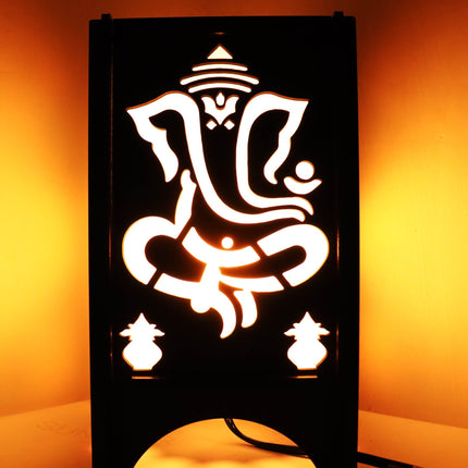 US DZIRE ™600  Lord Ganeshji Table lamp for Living Room, Bedside, TV Cabinet Decoration Handcraft Art Night lamp Shade… Night Lamp  (24 cm, Natural teak Brown black)