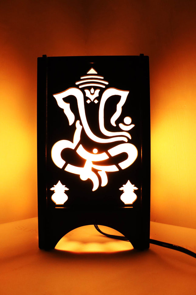 US DZIRE ™600  Lord Ganeshji Table lamp for Living Room, Bedside, TV Cabinet Decoration Handcraft Art Night lamp Shade… Night Lamp  (24 cm, Natural teak Brown black)