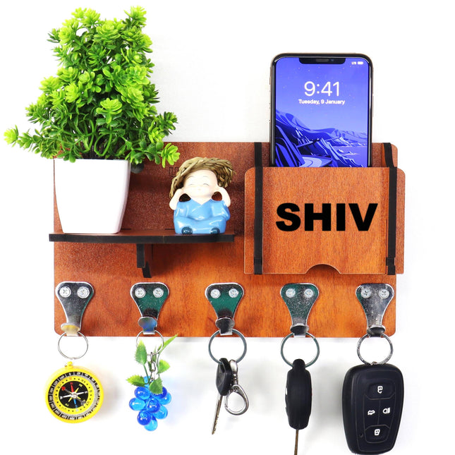 US DZIRE™ 408 Premium Key Holder For Home & Office Wood Key Holder  (5 Hooks, Brown)