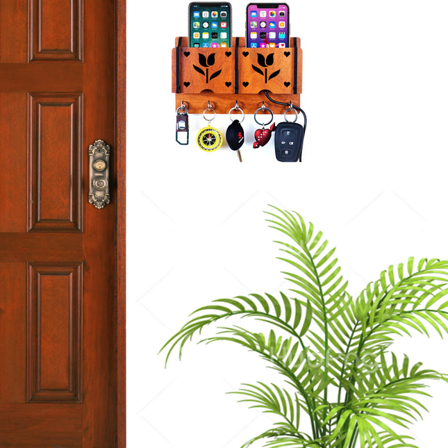 US DZIRE™ 224 Premium Key Holder For Home & Office Wood Key Holder  (5  Hooks, Brown)