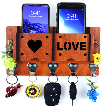 US DZIRE™ 143 Decorative Key Hanger (Brown) Wood Key Holder  (7 Hooks, Brown)