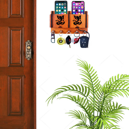 US DZIRE™ 229 Decorative Key Hanger (Brown) Wood Key Holder  (5 Hooks, Brown)