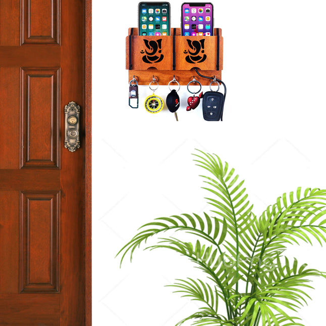 US DZIRE™ 229 Decorative Key Hanger (Brown) Wood Key Holder  (5 Hooks, Brown)