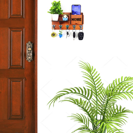 US DZIRE™ 404 Premium Key Holder For Home & Office Wood Key Holder  (5Hooks, Brown)