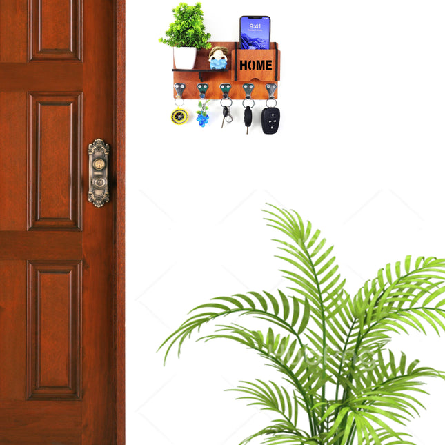 US DZIRE™ 404 Premium Key Holder For Home & Office Wood Key Holder  (5Hooks, Brown)