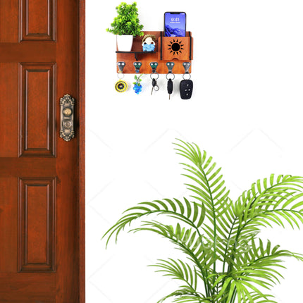 US DZIRE™ 414 Premium Key Holder For Home & Office Wood Key Holder  (5 Hooks, Brown)