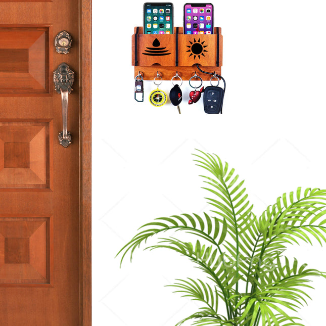 US DZIRE™ 235 Premium Key Holder For Home & Office Wood Key Holder  (5  Hooks, Brown)
