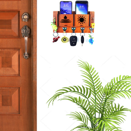 US DZIRE™ 45 Premium Key Holder For Home & Office Wood Key Holder  (7 Hooks, Brown)