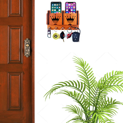 US DZIRE™ 219 Antique Mobile Charging Stand Key Holder, Cloth Hanger Handcrafted Art For Home Decor Living Room Bedroom Wood Key Holder  (5 Hooks, Brown)