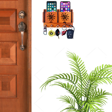 US DZIRE™ 1201 Wooded key holder Sweet Home Flower Wood Key Holder(5 Hooks, Brown)