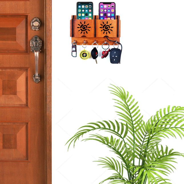 US DZIRE™ 1201 Wooded key holder Sweet Home Flower Wood Key Holder(5 Hooks, Brown)