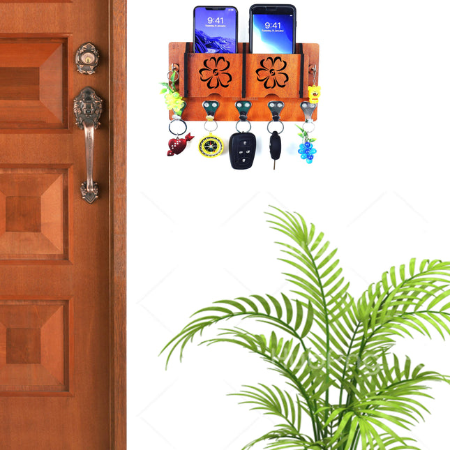 US DZIRE™ 46 Decorative Key Hanger (Brown) Wood Key Holder  (7 Hooks, Brown)