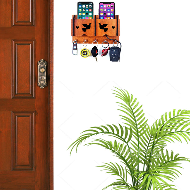 US DZIRE™ 212 Premium Key Holder For Home & Office Wood Key Holder  (5  Hooks, Brown)