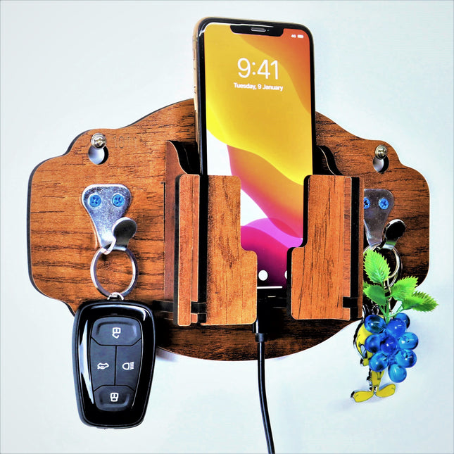US DZIRE™1011 Decorative Key Hanger (Brown) Wood Key Holder  (5 Hooks, Brown)