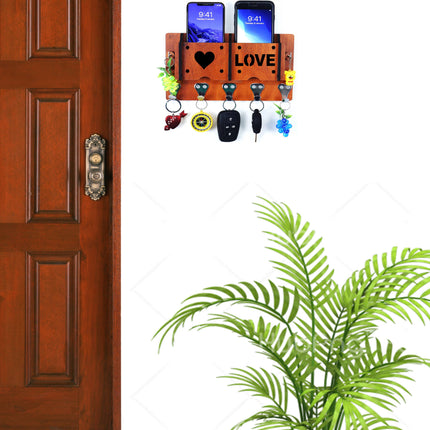 US DZIRE™ 143 Decorative Key Hanger (Brown) Wood Key Holder  (7 Hooks, Brown)