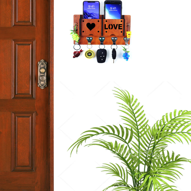 US DZIRE™ 143 Decorative Key Hanger (Brown) Wood Key Holder  (7 Hooks, Brown)