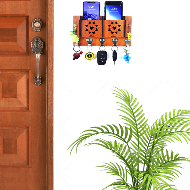 US DZIRE™ 1303 Premium Key Holder For Home & Office Wood Key Holder  (7  Hooks, Brown)