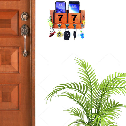 US DZIRE™ 1307 Decorative Key Hanger (Brown) Wood Key Holder  (7 Hooks, Brown)