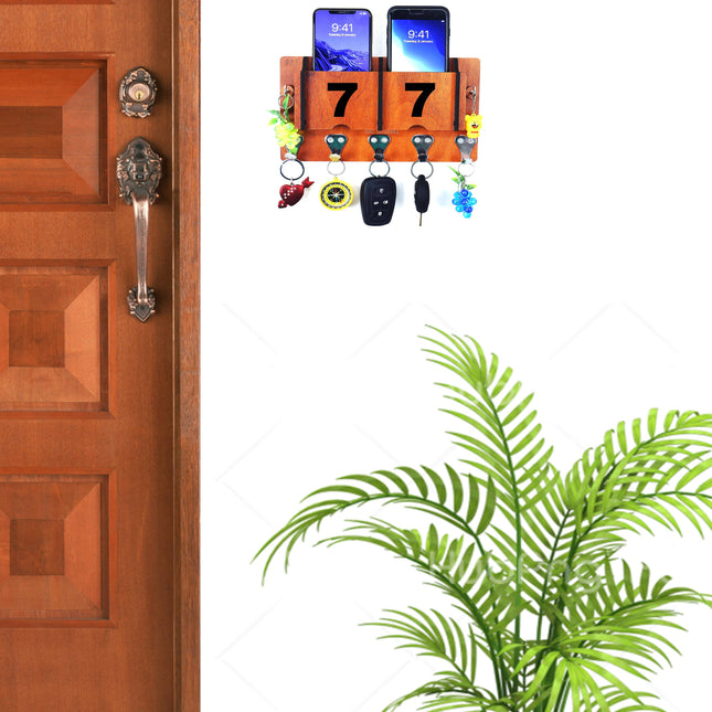 US DZIRE™ 1307 Decorative Key Hanger (Brown) Wood Key Holder  (7 Hooks, Brown)