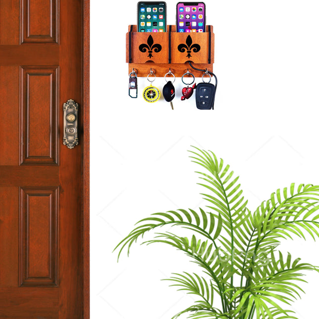 US DZIRE™ 220 Premium Key Holder For Home & Office Wood Key Holder  (5  Hooks, Brown)