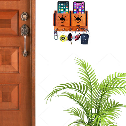 US DZIRE™ 1202 Wooded key holder Sweet Home Flower Wood Key Holder(5  Hooks, Brown)