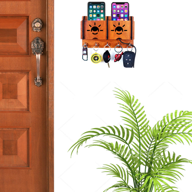 US DZIRE™ 1202 Wooded key holder Sweet Home Flower Wood Key Holder(5  Hooks, Brown)