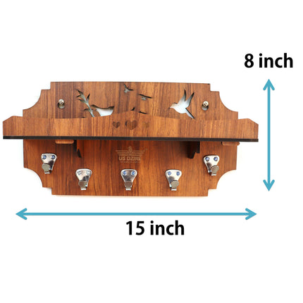 US DZIRE™ 810 Decorative Key Hanger (Brown) Wood Key Holder  (5 Hooks, Brown)