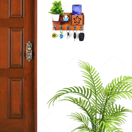 US DZIRE™ 403 Premium Key Holder For Home & Office Wood Key Holder  (5 Hooks, Brown)