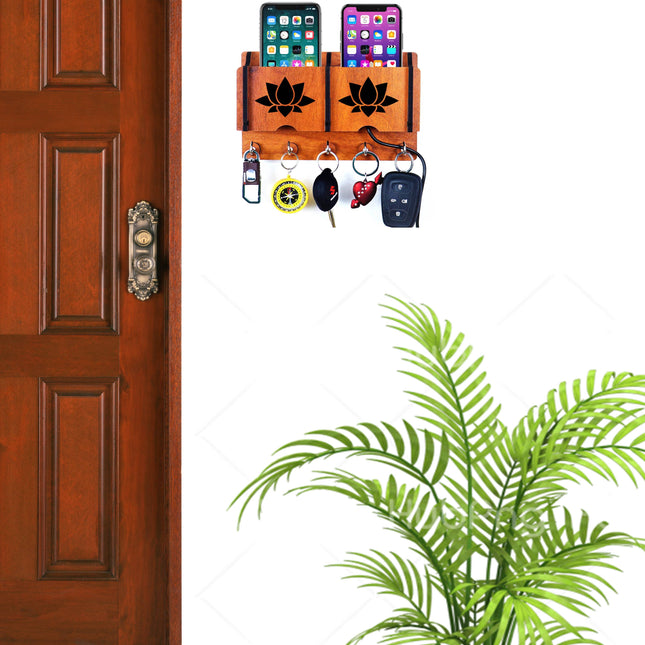 US DZIRE™ 226 Decorative Key Hanger (Brown) Wood Key Holder  (5 Hooks, Brown)