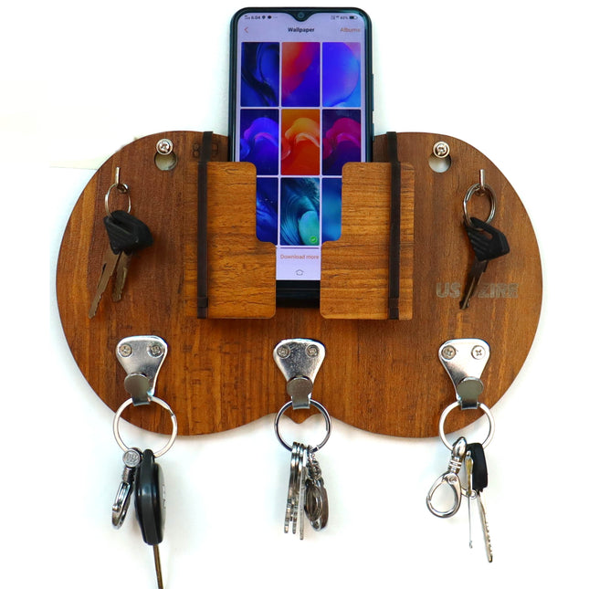 US DZIRE™ 839 Antique Mobile Charging Stand Key Holder, Cloth Hanger Handcrafted Art For Home Decor Living Room Bedroom Wood Key Holder
