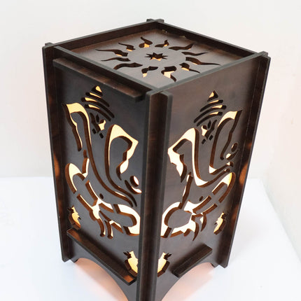 US DZIRE ™600  Lord Ganeshji Table lamp for Living Room, Bedside, TV Cabinet Decoration Handcraft Art Night lamp Shade… Night Lamp  (24 cm, Natural teak Brown black)