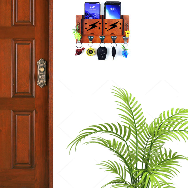 US DZIRE™ 9 Antique Mobile Charging Stand Key Holder, Cloth Hanger Handcrafted Art For Home Decor Living Room Bedroom Wood Key Holder