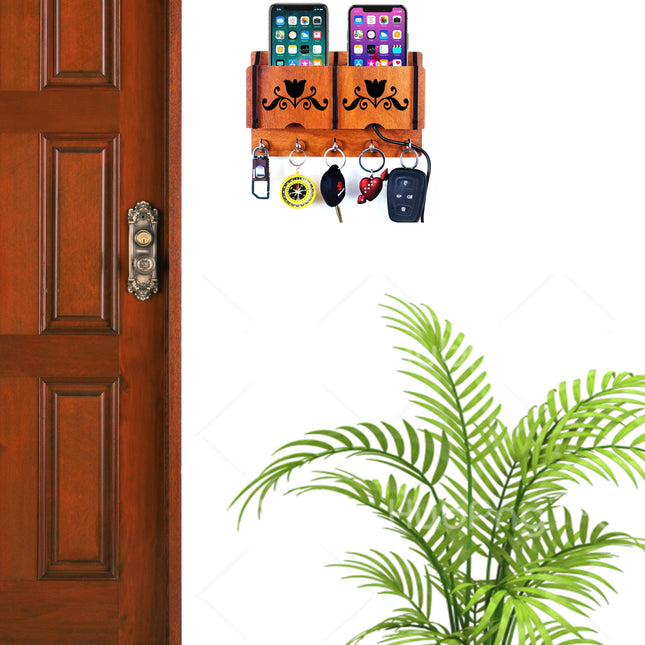 US DZIRE™ 221  Premium Key Holder For Home & Office Wood Key Holder  (5  Hooks, Brown)