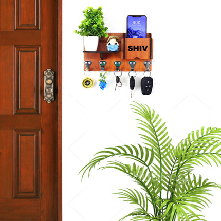 US DZIRE™ 408 Premium Key Holder For Home & Office Wood Key Holder  (5 Hooks, Brown)