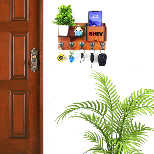 US DZIRE™ 408 Premium Key Holder For Home & Office Wood Key Holder  (5 Hooks, Brown)