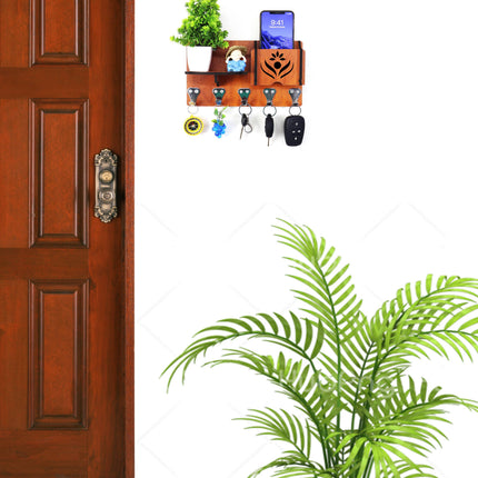 US DZIRE™ 1405 Premium Key Holder For Home & Office Wood Key Holder  (5  Hooks, Brown)
