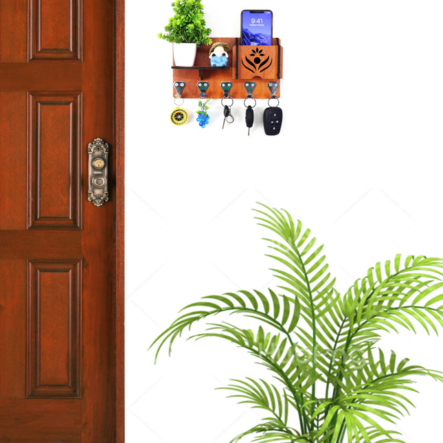 US DZIRE™ 1405 Premium Key Holder For Home & Office Wood Key Holder  (5  Hooks, Brown)
