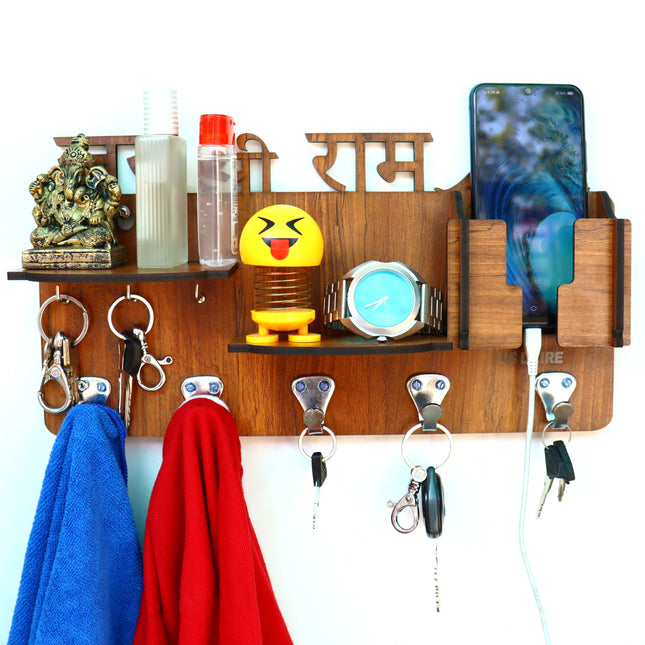 US DZIRE™ 480 Decorative Sri Ram Key Hanger (Brown) Wood Key Holder