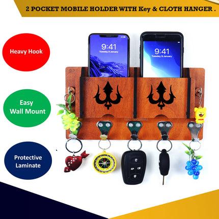 US DZIRE™ 20 Antique Mobile Charging Stand Key Holder, Cloth Hanger Handcrafted Art For Home Decor Living Room Bedroom Wood Key Holder