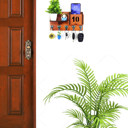 US DZIRE™ 1410 Premium Key Holder For Home & Office Wood Key Holder  (5  Hooks, Brown)