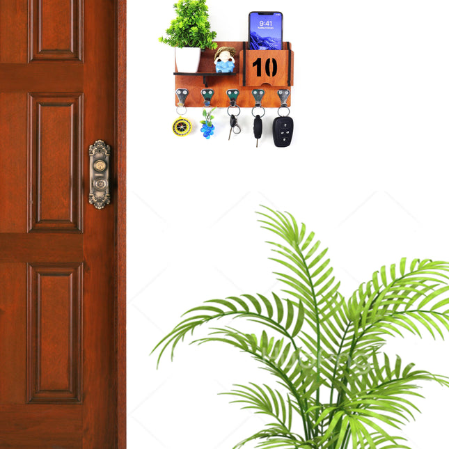 US DZIRE™ 1410 Premium Key Holder For Home & Office Wood Key Holder  (5  Hooks, Brown)