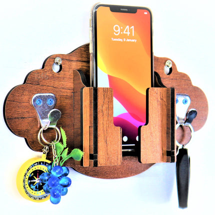 US DZIRE™ 1046 Decorative Key Hanger (Brown) Wood Key Holder  (5 Hooks, Brown)