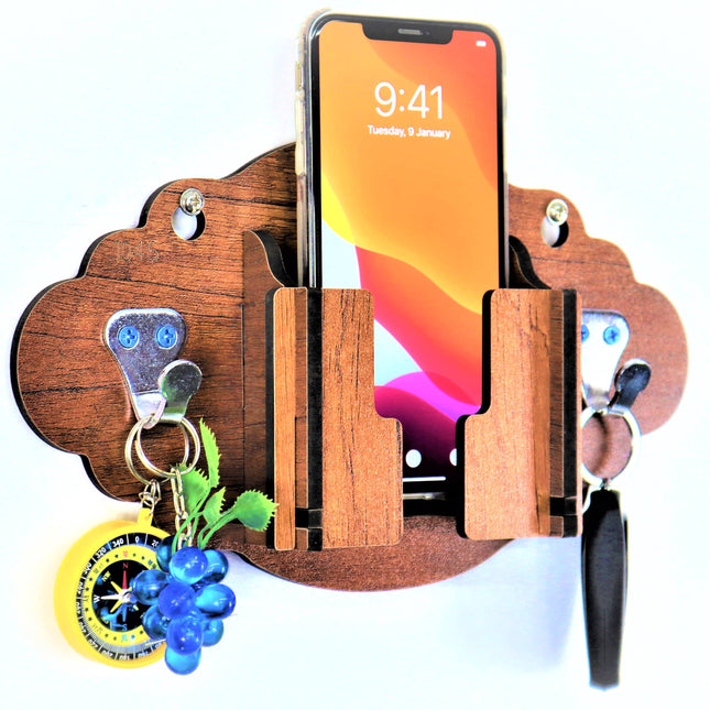 US DZIRE™ 1046 Decorative Key Hanger (Brown) Wood Key Holder  (5 Hooks, Brown)
