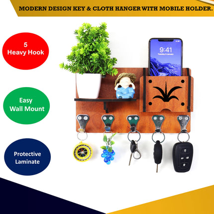 US DZIRE™ 417 Wooded key holder Sweet Home Flower Wood Key Holder 5 Hooks